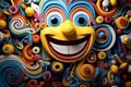 a colorful clown face is surrounded by colorful swirls