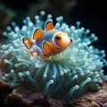 Colorful Clownfish in a Bleached Anemone AI Generated