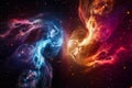 colorful clumps of energy particles in space,abstract galaxy background generative ai