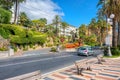 Colorful coastal street and road in San Remo. Liguria, Italia