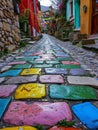 Colorful cobblestone alley in a quaint old town Royalty Free Stock Photo