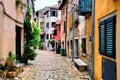 Colorful cobblestone street in the Old Town of Rovijn, Croatia Royalty Free Stock Photo