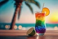 A colorful cocktail by the beach, ai generated Royalty Free Stock Photo