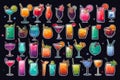 Colorful cocktail drink seamless pattern.Various cocktails on dark background. Banner set for background, wrapping paper, fabric Royalty Free Stock Photo