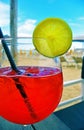 Colorful cocktail drink on wood table in beach bar, Royalty Free Stock Photo