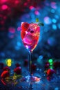 Colorful Cocktail with Orange Slice in Festive Bokeh Background