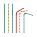 Colorful cocktail tubes. Colored and striped drink straws for parties in red, blue, green and orange. Vector