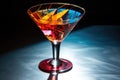 a colorful cocktail in a unique glassware with interesting shadows