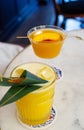 Colorful cocktails on bar table in restaurant Royalty Free Stock Photo