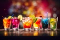 Colorful cocktails table. Generate AI