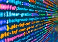 Colorful code background. Hacker background. Big data concepts working in cyberspace environment. Programmer occupation job. Royalty Free Stock Photo
