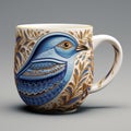 Intricate Blue Bird Mug With Hyper-realistic Details