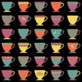 Flat lay traditional tea cups seamless pattern vector