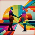 Businessmen shaking hands with colorful background. Concept of partnership.