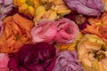 Colorful carpet of rose blossoms top view macro, symbolic figurative bed of roses
