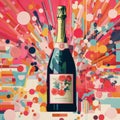 Colorful Collage: A Delicate And Flamboyant Bottle Of Champagne