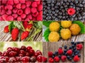 Colorful collage of different fruits and berries. Royalty Free Stock Photo