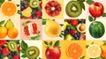 Collage of Exotic Fruits and Citrus on Yellow Background Royalty Free Stock Photo