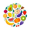 A Vibrant Collage of Fresh Healthy Fruits and Vegetables Forming a Circle Royalty Free Stock Photo