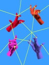 Colorful collage. Multiple hands connected by strings symbol of network collaboration and complexity Royalty Free Stock Photo