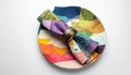 Colorful Collage Plate with Textured Napkin Ring on White Background Royalty Free Stock Photo