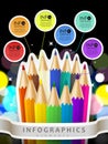 Colorful collage style infographic with color pencil