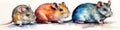 Colorful collection of cute, fluffy mices and rats, AI generative image. Royalty Free Stock Photo