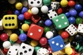 Colorful collection of dice and marbles