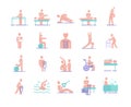 Colorful collection of essential physiotherapy icons on white background Royalty Free Stock Photo