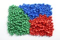 Colorful collection of molded plastic pellets