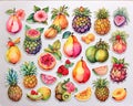 Colorful collection of pastel colored assorted juicy fruit stickers, generative ai