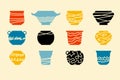 Colorful set of pottery objects. Flat vector style. Silhouettes with line elements Royalty Free Stock Photo