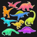 Colorful collection of prehistoric reptiles. Giant animal of Jurassic period. Cartoon dinosaur characters in flat style