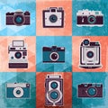 Colorful collection of retro camera set. Royalty Free Stock Photo