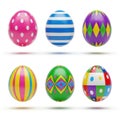 Colorful collection of six patterned plastic easter eggs displayed in two rows of three Royalty Free Stock Photo