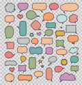 Colorful collection of speech and thought bubbles in various shapes and sizes, including ovals, rectangles, and clouds