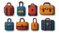 Colorful collection of various travel bags and locks on white isolate background Royalty Free Stock Photo