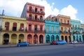 Colorful colonial buildings with old vintage cars, Havana, Cuba