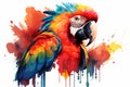 Colorful colorwater drawing Macaw bird background. ai generated Royalty Free Stock Photo