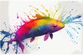 Colorful colourful axolotl animal watercolor illustration