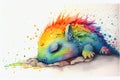Colorful colourful baby sleeping dragon animal watercolor illustration