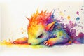 Colorful colourful baby sleeping dragon animal watercolor illustration