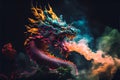 Colorful colourful Chinese magical ghost spirit style dragon roaring