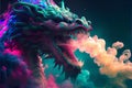 Colorful colourful Chinese magical ghost spirit style dragon roaring