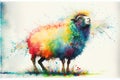 Colorful colourful fluffy ewe sheep animal watercolor illustration Royalty Free Stock Photo