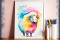 Colorful colourful fluffy ewe sheep animal watercolor illustration