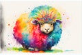 Colorful colourful fluffy sheep animal watercolor illustration Royalty Free Stock Photo