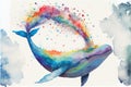 Colorful colourful whale animal watercolor illustration