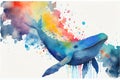 Colorful colourful whale animal watercolor illustration