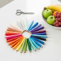 Colorful, combining elements of sewing and fresh fruit, suggestin Royalty Free Stock Photo